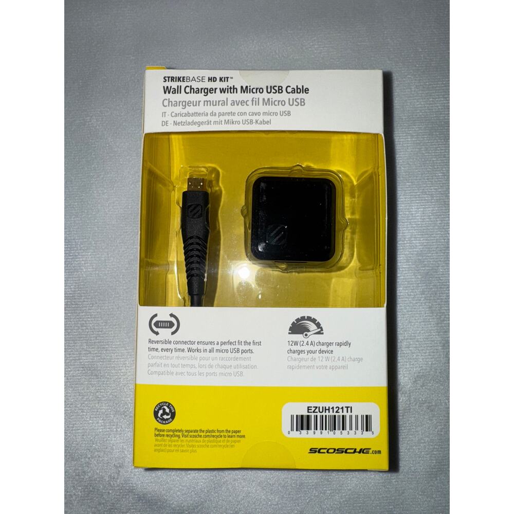 Scosche StrikeBase HD Kit Wall Charger with Micro USB Cable 4 FT EZUH121TI